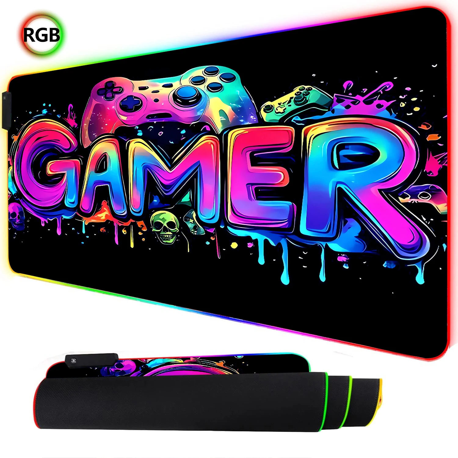 Esports Gaming Mouse Pad - RGB Neon Gaming Controller Art Mouse